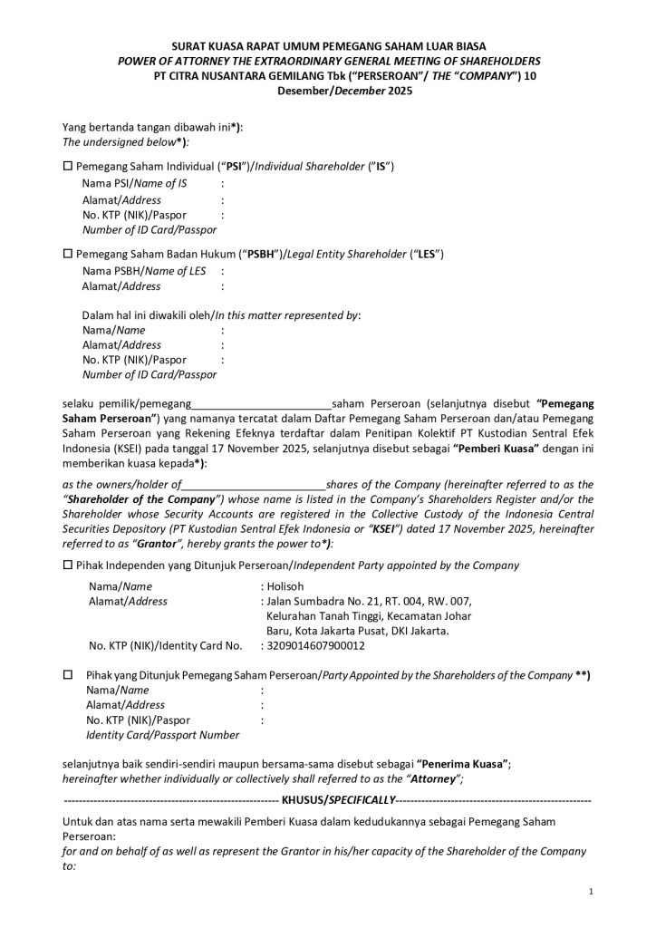 Proxy Form for the Extraordinary General Meeting of Shareholders